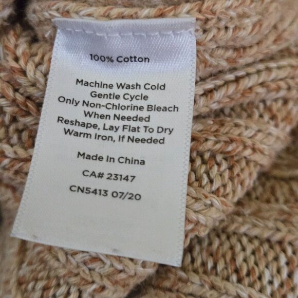 Talbots Cable Cowl Neck Sweater Tan Marled Gold Button Detail Sustainable Size M - Picture 8 of 8